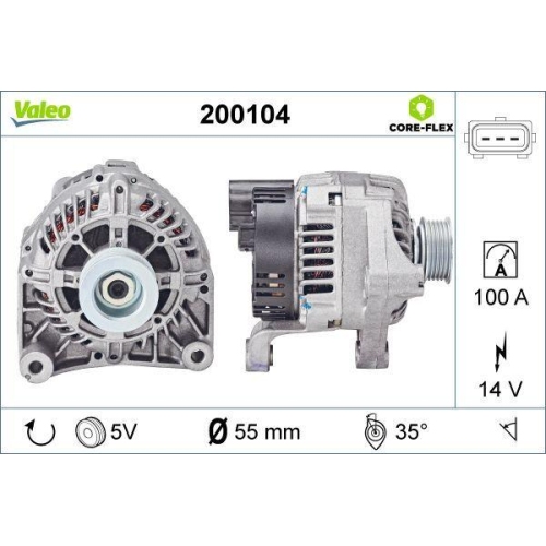 Generator Valeo 200104 Valeo Core-flex für Jaguar MG Rover Land Rover