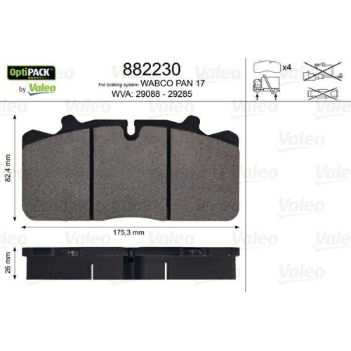 Bremsbelagsatz Scheibenbremse Valeo 882230 Optipack f&uuml;r Daf Iveco Man Meritor