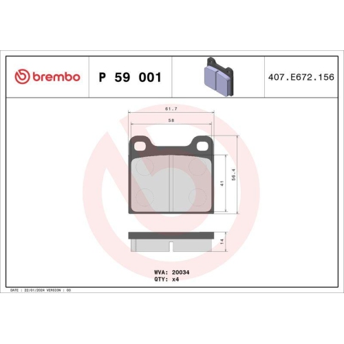 Bremsbelagsatz Scheibenbremse Brembo P59001 Prime Line f&uuml;r Alfa Romeo Audi Bmw