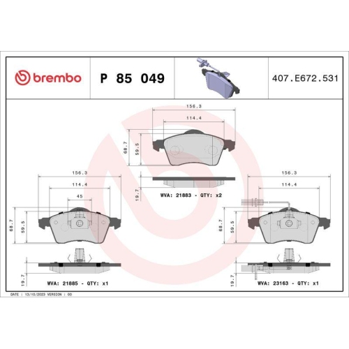 Bremsbelagsatz Scheibenbremse Brembo P85049 Prime Line f&uuml;r Audi Seat Skoda VW