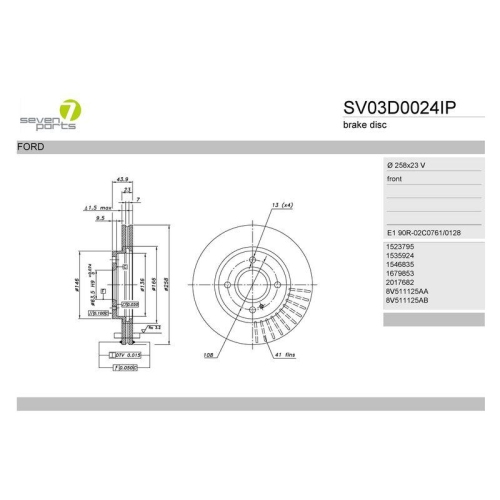 Bremsscheibe 7 Seven Parts SV03D0024IP f&uuml;r Ford Vorderachse