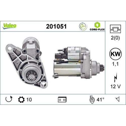 Starter Valeo 201051 Valeo Core-flex f&uuml;r Audi Seat Skoda VW Vw (faw) Vw (svw)