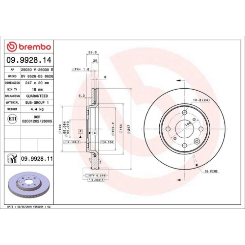 2X Brembo Bremsscheibe Prime Line - Uv Coated f&uuml;r Citro&euml;n Peugeot Toyota