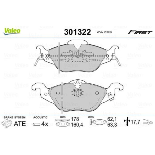 Bremsbelagsatz Scheibenbremse Valeo 301322 First f&uuml;r Opel Vauxhall Vorderachse