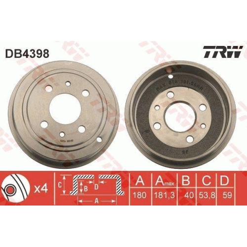 Bremstrommel Trw DB4398 f&uuml;r Fiat Ford Lancia Hinterachse