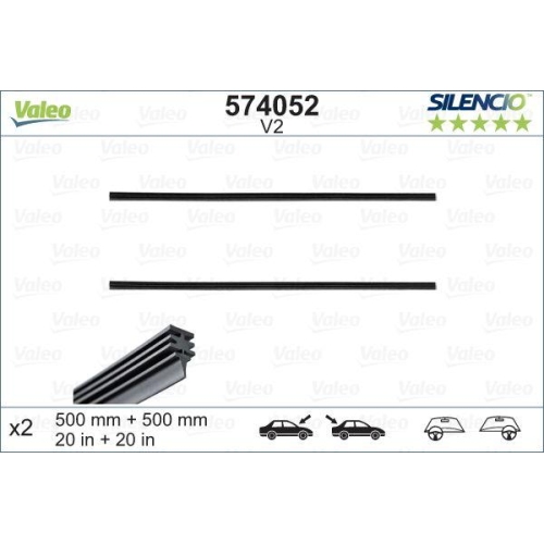 Wischgummi Valeo 574052 Silencio Conventional Set für Beidseitig Hinten