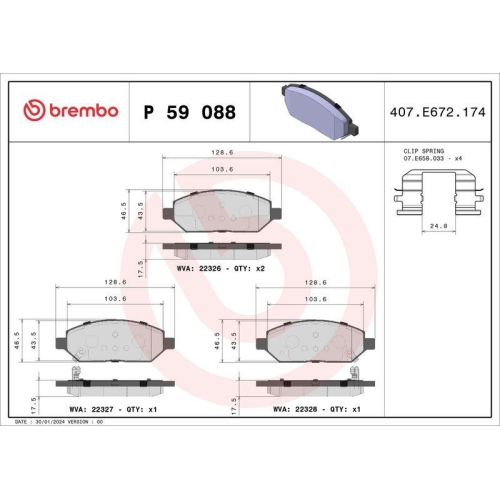 Bremsbelagsatz Scheibenbremse Brembo P59088 Prime Line f&uuml;r Opel Vauxhall
