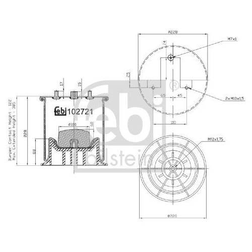 Federbalg Luftfederung Febi Bilstein 102721 für Iveco Hinterachse Links