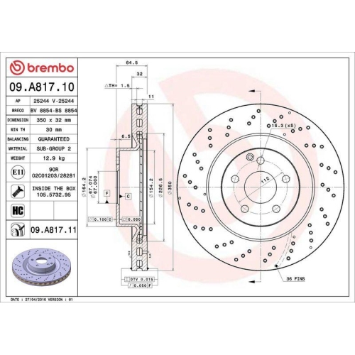 Bremsscheibe Brembo 09.A817.11 Prime Line - Uv Coated f&uuml;r Mercedes Benz