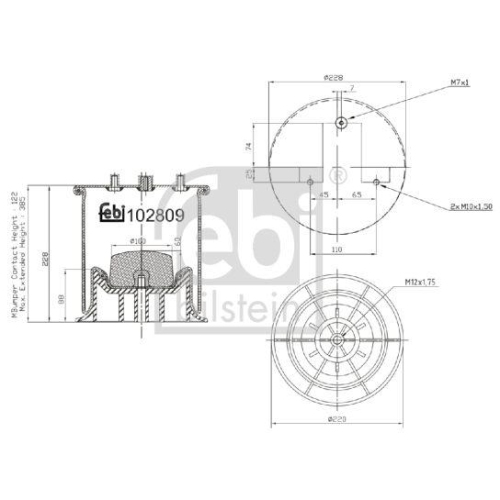 Federbalg Luftfederung Febi Bilstein 102809 für Iveco Hinterachse Rechts