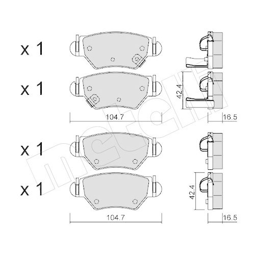 Bremsbelagsatz Scheibenbremse Metelli 22-0259-0 f&uuml;r Opel Vauxhall Hinterachse