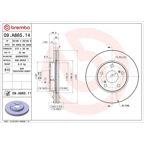 2X Brembo Bremsscheibe Vorderachse Prime Line - Uv Coated f&uuml;r Toyota