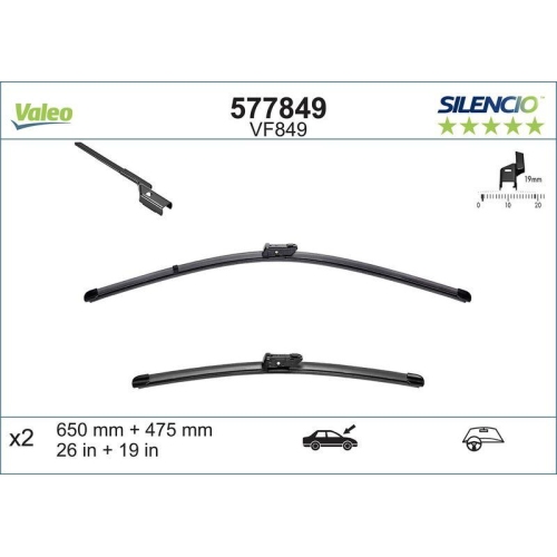 Wischblatt Valeo 577849 Silencio Flat Blade Set für Bmw Nissan Opel Renault