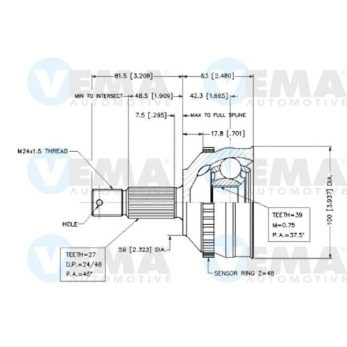 Gelenk Gelenkwelle Vema 18557 für Alfa Romeo Citroën Fiat Peugeot