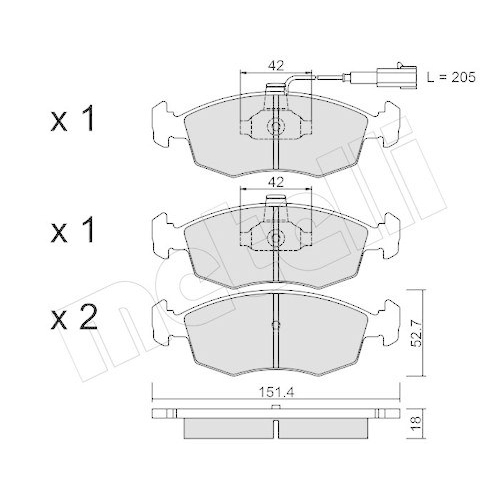 Bremsbelagsatz Scheibenbremse Metelli 22-0274-0 f&uuml;r Fiat Vorderachse