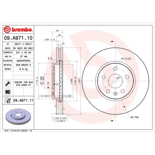 1X Brembo Bremsscheibe Prime Line f&uuml;r Gmc Opel Saab Vauxhall Chevrolet