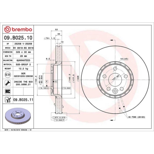 1X Brembo Bremsscheibe Vorderachse Prime Line - Uv Coated f&uuml;r Volvo
