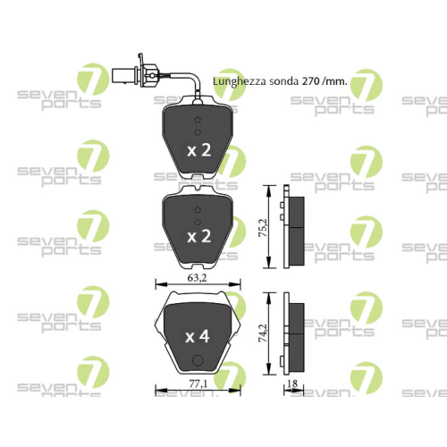 Bremsbelagsatz Scheibenbremse 7 Seven Parts SVP20682 f&uuml;r Audi Seat Skoda Vag VW