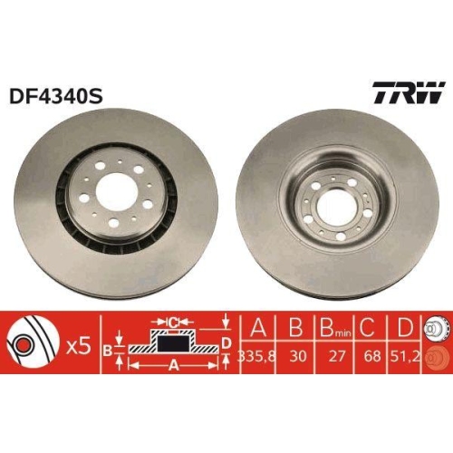 Brake Disc Trw DF4340S Trw Single for Volvo Front Axle