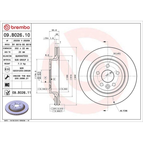 2X Brembo Bremsscheibe Hinterachse Prime Line - Uv Coated f&uuml;r Volvo