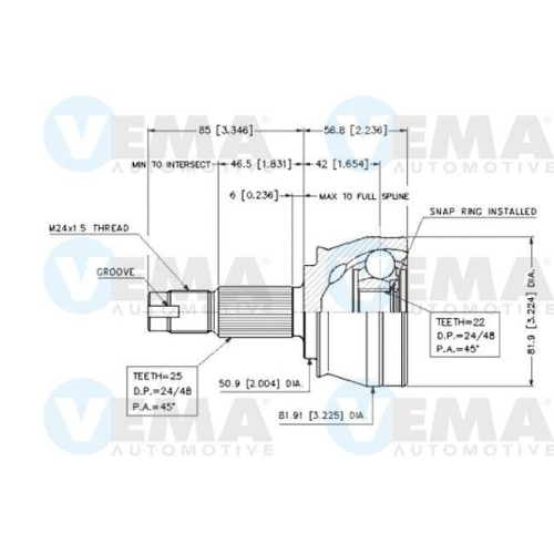 Gelenk Gelenkwelle Vema 18767 für Alfa Romeo Fiat Lancia Alfarome/fiat/lanci