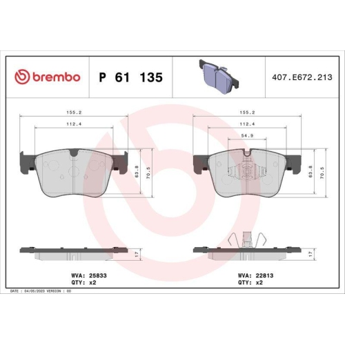 Bremsbelagsatz Scheibenbremse Brembo P61135 Prime Line f&uuml;r Citro&euml;n Opel Peugeot