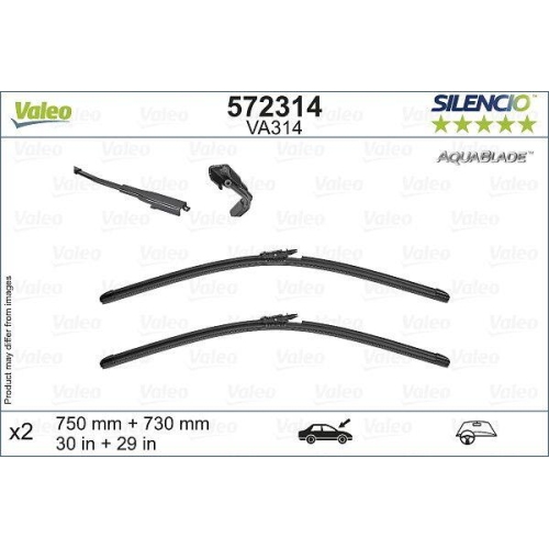 Wischblatt Valeo 572314 Silencio Aquablade Set f&uuml;r Ford Vorne