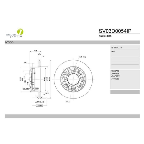 Brake Disc 7 Seven Parts SV03D0054IP for Iveco