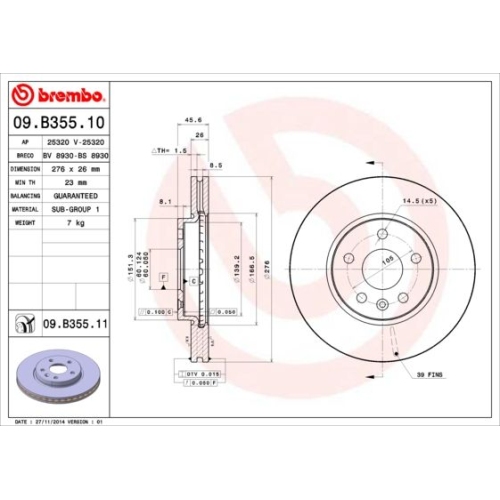 2X Brembo Bremsscheibe Prime Line f&uuml;r Gmc Opel Vauxhall Chevrolet