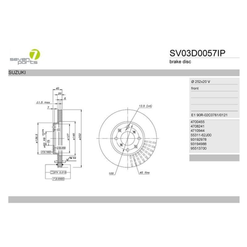 Bremsscheibe 7 Seven Parts SV03D0057IP f&uuml;r Opel Suzuki Vauxhall Vorderachse