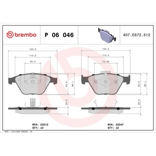 Bremsbelagsatz Scheibenbremse Brembo P06046 Prime Line f&uuml;r Bmw Vorderachse