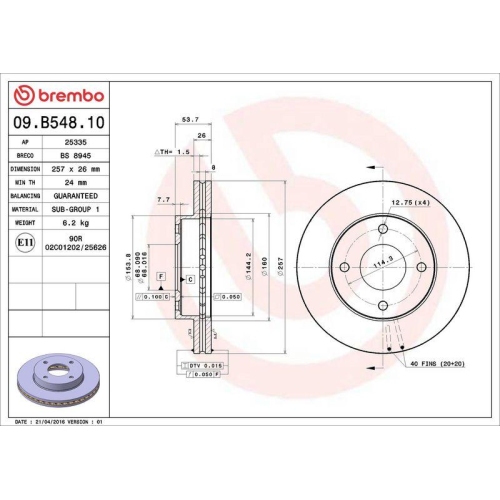Bremsscheibe Brembo 09.B548.10 Prime Line f&uuml;r Nissan Nissan (zhengzhou)