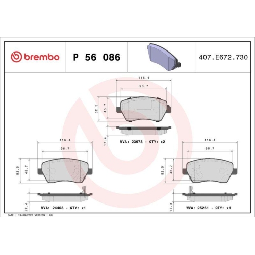 Bremsbelagsatz Scheibenbremse Brembo P56086 Prime Line f&uuml;r Nissan Renault Datsun