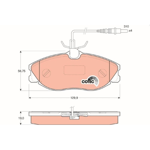Bremsbelagsatz Scheibenbremse Trw GDB1194 Cotec f&uuml;r Peugeot Vorderachse