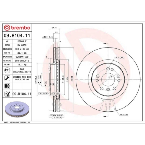 Bremsscheibe Brembo 09.R104.11 Prime Line - Uv Coated f&uuml;r Mercedes Benz