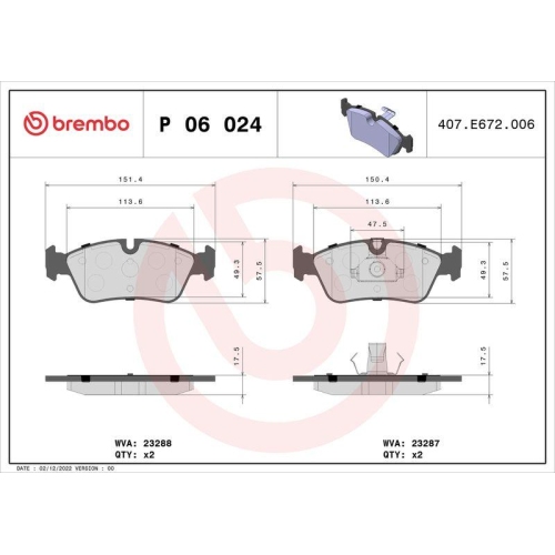 Bremsbelagsatz Scheibenbremse Brembo P06024 Prime Line f&uuml;r Bmw Vorderachse