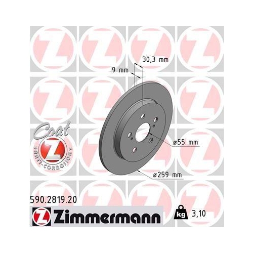 Bremsscheibe Zimmermann 590.2819.20 Coat Z f&uuml;r Toyota Lexus Toyota (faw)