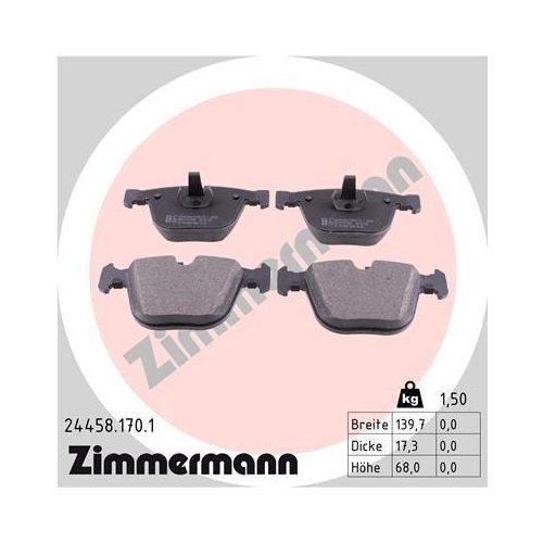 Bremsbelagsatz Scheibenbremse Zimmermann 24458.170.1 f&uuml;r Bmw Hinterachse