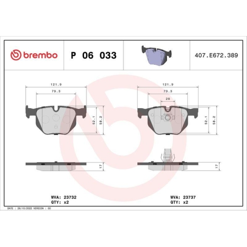 Bremsbelagsatz Scheibenbremse Brembo P06033 Prime Line f&uuml;r Bmw Hinterachse