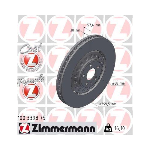 Bremsscheibe Zimmermann 100.3398.75 Formula Z f&uuml;r Audi Vorderachse Links