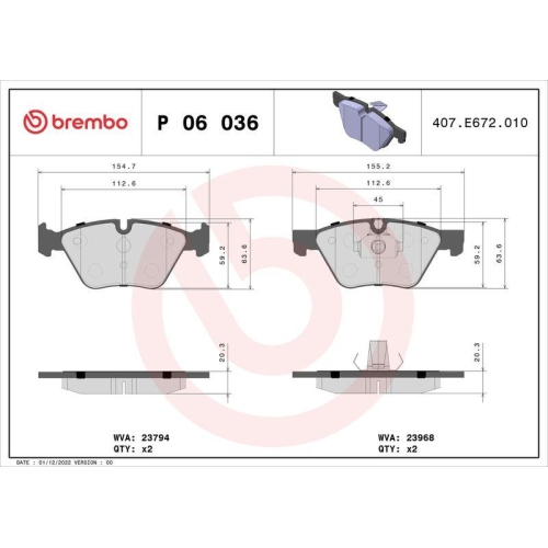 Bremsbelagsatz Scheibenbremse Brembo P06036 Prime Line f&uuml;r Bmw Vorderachse