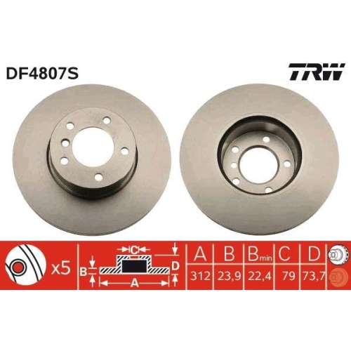 Bremsscheibe Trw DF4807S Trw Single f&uuml;r Bmw Bmw (brilliance) Vorderachse
