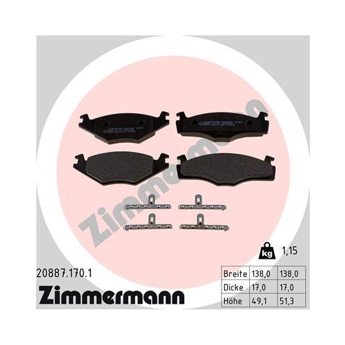 Bremsbelagsatz Scheibenbremse Zimmermann 20887.170.1 f&uuml;r Vag Vorderachse