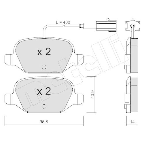 Bremsbelagsatz Scheibenbremse Metelli 22-0324-3 f&uuml;r Fiat Abarth Hinterachse