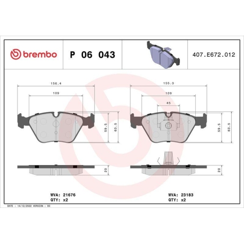 Bremsbelagsatz Scheibenbremse Brembo P06043 Prime Line f&uuml;r Bmw Rover Vorderachse