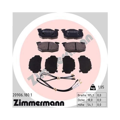 Bremsbelagsatz Scheibenbremse Zimmermann 20906.180.1 f&uuml;r Citro&euml;n/peugeot