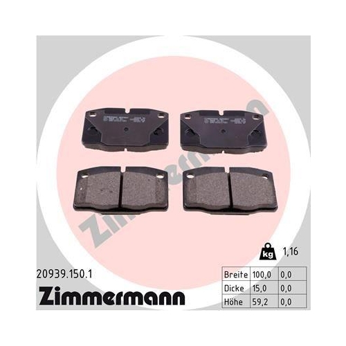 Kit De Plaquettes De Frein Frein À Disque Zimmermann 20939.150.1 pour Opel