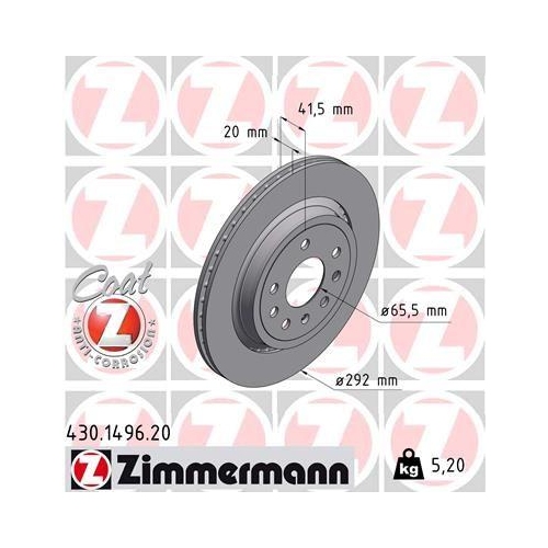 Brake Disc Zimmermann 430.1496.20 Coat Z for Fiat Opel Saab Rear Axle