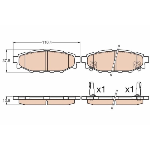 Bremsbelagsatz Scheibenbremse Trw GDB3568 f&uuml;r Subaru Toyota Scion Hinterachse