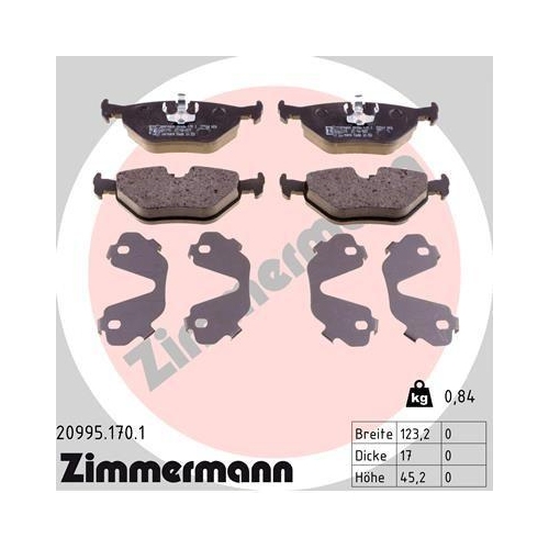 Bremsbelagsatz Scheibenbremse Zimmermann 20995.170.1 f&uuml;r Bmw Hinterachse